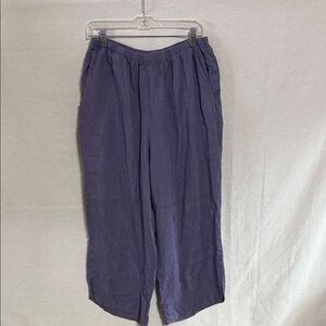 Flax Women's Purple High Rise Pull on Cropped Linen Pants EUC Size L 14-18